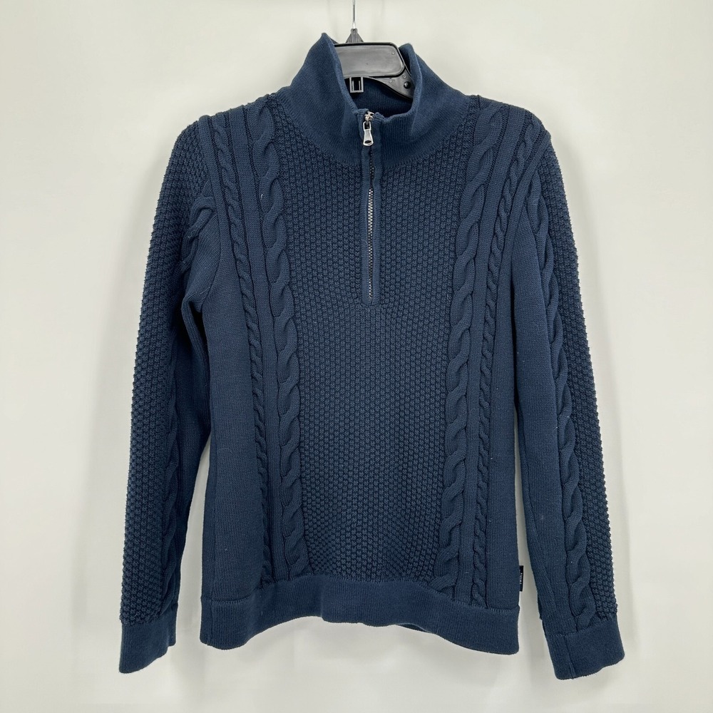Holebrook Sweden Windproof Sweater Mens S Blue Quarter Zip Cable Knit Luxury